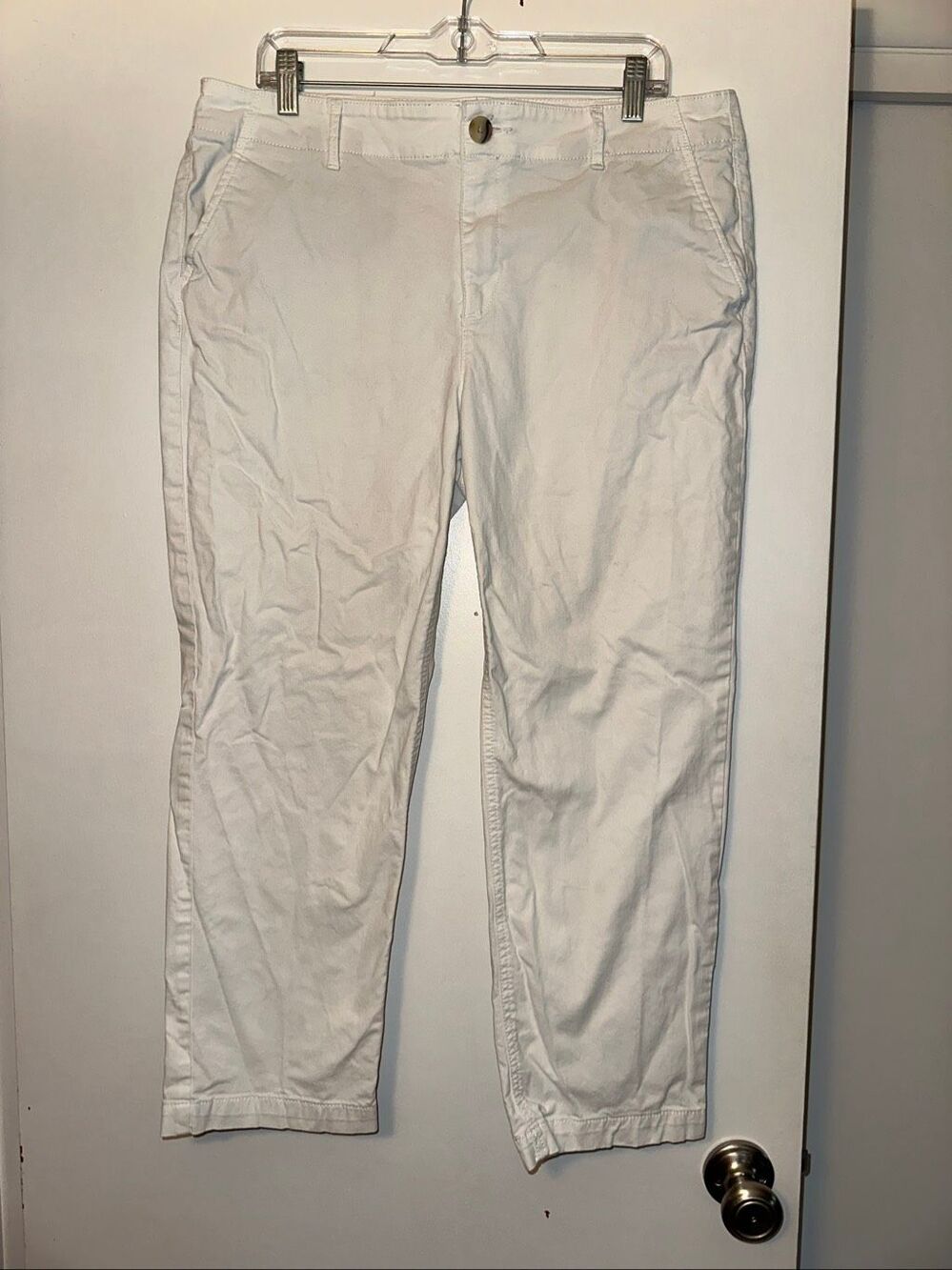 LOFT Womens Size 14 The Slim Pants High Rise Waist Solid White Gently Worn STAIN
